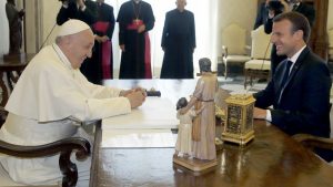 French President Emmanuel Macron meets Pope Francis in the Vatican on June 26, 2018.