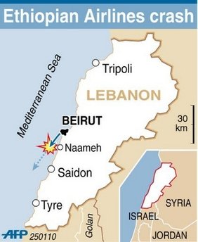 ethiopia airline crash, lebanon map 2