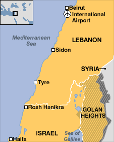 map- lebanon, israel syria