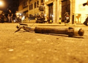 An exploded RPG is seen in front of a mosque of Sunni Muslim Association of Islamic Charitable Project known as the Al-Ahbash group after clashes erupted  between them and supporters of the Shiite Hezbollah group, in Bourj Abu Haidar area near Beirut's downtown, Lebanon, Tuesday, Aug. 24, 2010