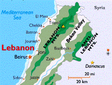 lebanon map - bekaa area