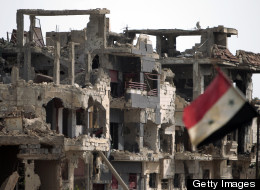 A general view shows the Syrian flag fly