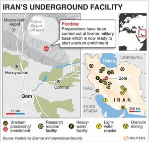 NUCLEAR-IRAN/FORDO- Map of Iran locating the site of a suspected bunker that Iran may be moving its uranium enrichment facilities. RNGS. (SIN01)