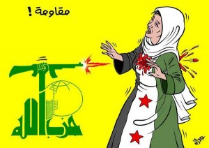 hezbollah pointing  its arms against the syrians