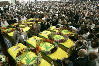 Funerals for Hezbollah fighters killed in Syria while fighting against the Syrian rebels. Over 150 Hezbollah fighters  have reportedly been killed while fighting in support of the Syrian regime of president Bashar al Assad