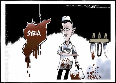 assad cartoon - butcher of Syria