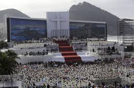 Pope Francis celebrates his final mass on Copacabana Beach in Rio de Janeiro, July 28, 2013. Pope Francis, in a stunningly candid assessment of the state of the Catholic Church, said on Saturday it should look in the mirror and ask why so many people are leaving the faith of their fathers. 