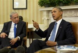 U.S. President Barack Obama meets with Israeli Prime Minister Benjamin Netanyahu in the Oval Office of the White House in Washington