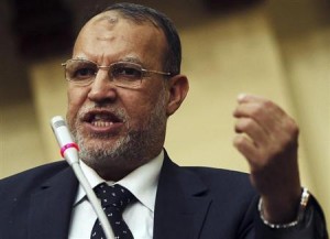 Essam el-Erian, deputy head of the Freedom and Justice Party, speaks during Egypt's Shura Council meeting in Cairo