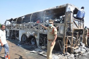 India Bangalore-Hyderabad bus on fire