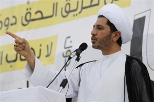 General Secretary of Bahrain's opposition party Al Wefaq Sheikh Ali Salman speaks during anti-government sit-in organized in Sitra