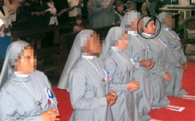 Roxana Rodriguez, circled, on the day she joined the order of the Little Disciples of Jesus 