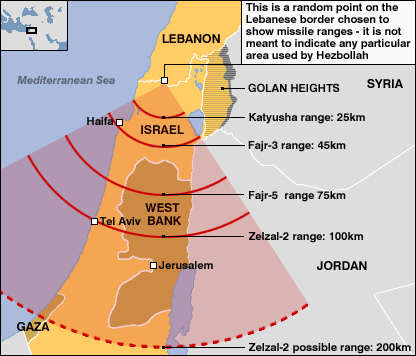map Lebanon israel missile range