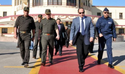 Egyptian army chief Abdel-Fattah El-Sisi (second from right) with Egyptian delegation heading to Russia (Photo courtesy of Egypt's army spokesman's official Facebook page)