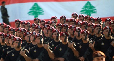 Lebanese army forces march during a mili