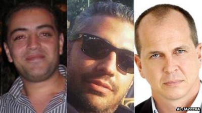 Al-Jazeera English journalists (left to right) Baher Mohamed, Mohamed Mohamed Fahmy and Peter Greste