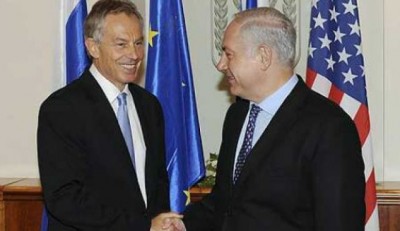 Blair and  Israeli Prime Minister Benjamin Netanyahu in a file photo