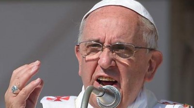 Pope Francis delivers his homily as he celebrates mass in Sibari, in the southern Italian region of Calabria at the end of his one-day visit in the city, on June 21, 2014.  Pope Francis launched a scathing attack on the mafia Sunday during a trip to the heartland of one of the most feared syndicates, and said no more children should die at the hands of organised crime. AFP PHOTO / VINCENZO PINTO        (Photo credit should read VINCENZO PINTO/AFP/Getty Images)