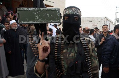 Palestinian militants of the Ezzedine al-Qassam Brigades, Hamas' armed wing, in the central Gaza Strip.