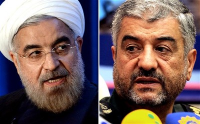 Maj-Gen Mohammed Jafari, right,  head of the iranian Revolutionary Gurads and and president Hassan Rouhani