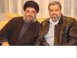 Islamic Jihad chief Ramadan Shalah ( R) with  Hezbollah chief Sayyed Hassan Nasrallah