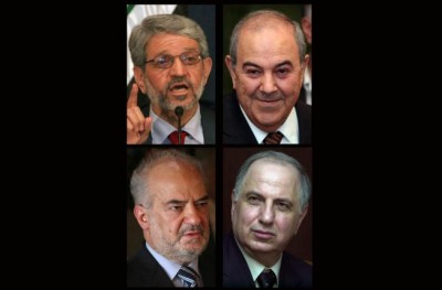 Iraqi politicians clockwise from top left: Bayan Jabr, Ayad Allawi, Ahmad Chalabi, Ibrahim al-Jaafari.
