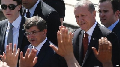 Ahmet Davutoglu  ( C) was Recep Tayyip Erdogan's choice to replace him as prime minister 