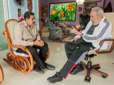 Venezuelan President Nicolas Maduro  (L) made a surprise visit to Cuba to meet Fidel Castro.