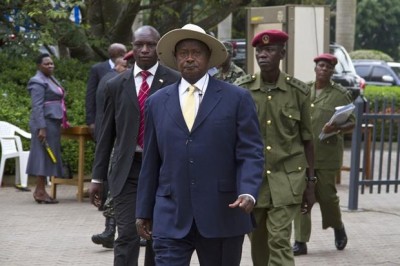 Ugandan President Yoweri Museveni  ( front) had vowed that he would not be cowed by the gay lobby