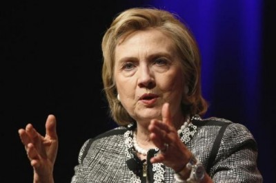 Clinton reacts to a question as she discusses her new book "Hard Choices" at George Washington University in Washington