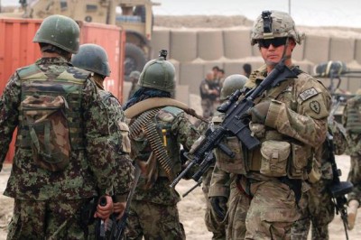 Afghan and american soldiers at a base in Afghanistan 