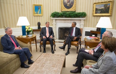 President Obama with congressional leaders at the White House on Tuesday, where he briefed them on his plans for combating the  militant group ISIS. Credit Stephen Crowley/The New York Times