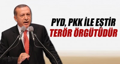 Poster  of Turkish president Erdogan reads  : Both PYD and PKK are terror orgnaizations