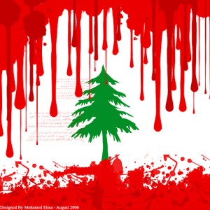 Lebanon flag blood all over