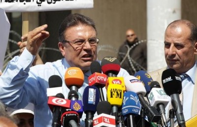 File photo of  Nehme Mahfoud  during a rally by Lebanese teachers 