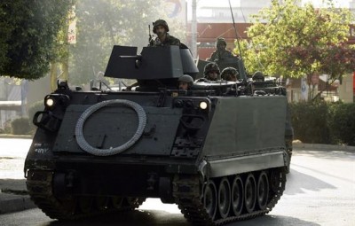 Lebanese army tank seen in Haret Saida in  sidon, south Lebanon 