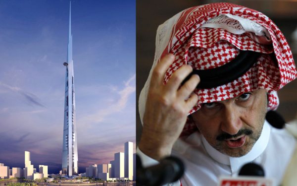 Prince Alwaleed Bin Talal Bin Abdulaziz Alsaud, Chairman of Kingdom Holding Company (KHC) and Chairman of the Board of Jeddah Economic Company (JEC) is shown in a combined photo with his project the highest tower in the world that he is being built in Jeddah