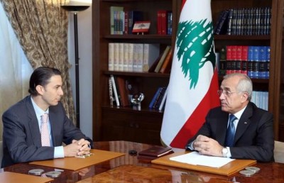 President Michel Sleiman, right, receives Deputy Assistant Secretary for Energy Diplomacy Amos J Hochstein at the Presidential Palace in Baabda, Wednesday, July 17, 2013.  Dalati Nohra, 