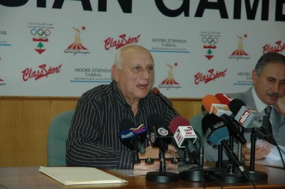 President of Lebanese Olympic Committee (LOC) Antoine Chartier speaks during a news conference in Beirut, Nov 4. 2010 The LOC announced to assemble a team of 78 people to take part in Guangzhou Asian Games. [Photo/Xinhua]