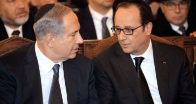 Israel’s prime minister Benjamin Netanyahu and French president François Hollande  in Paris. Photograph: Matthieu Alexandre, AP