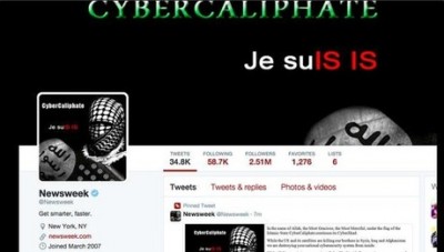 During the hack, Newsweek's twitter account showed a picture of a hooded figure and the words "Cyber Caliphate" along with the message "Je SuIS IS," a response to the "Je Suis Charlie" messages following the deadly attacks at French weekly Charlie Hebdo.