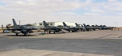 F16 fighter jets from the United Arab Emirates (UAE) arrive at an air base in Jordan February 8, 2015. A squadron of F16 jet fighters from the United Arab Emirates arrived in Jordan on Sunday a day after the Gulf state announced it was being sent to bolster the coalition's military effort against the Islamic State. It will conduct joint air strikes with Jordanian colleagues against the Islamic militants, Jordanian officials said on Saturday.