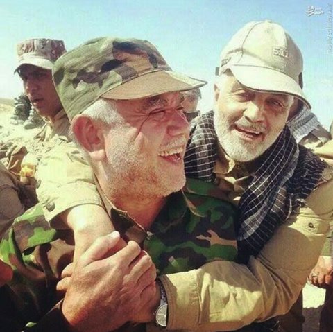 Qassem Suleimani (R) celebrating with Hadi al-Amiri, chief of Iraqi Shiite militias , during the liberation of Jawlala in Iraq from the Islamic State. “Suleimani , the head of the Qods Force, the foreign arm of Iran's Revolutionary Guards Corps is the leader of the Shiite militias in Lebanon, Syria, Iraq and Yemen,” a top military analyst was quoted as saying 