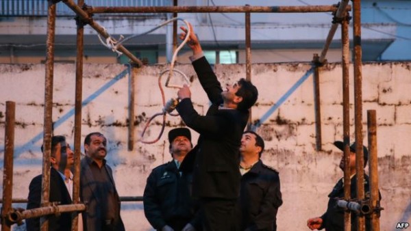 Officials prepare the gallows for an execution in the northern city of Nowshahr on April 15, 2014. Iran is the world's second-worst practitioner of capital punishment after China