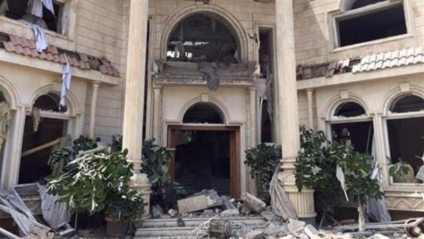 This photo shows the damage   to the residence of the Omani ambassador in Sana'a . A Saudi-led coalition has denied its warplanes bombed the Omani ambassador's home in the Yemeni capital.  The coalition  suggested the house may have been hit by a Houthi mortar shell.