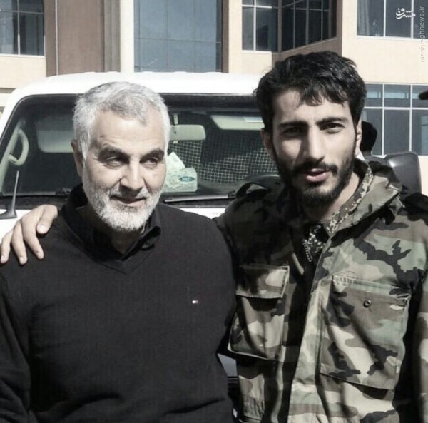 Qassem Suleimani , the head of Iran’s Revolutionary Guards elite the Quds Force is shown with Mostafa Sadrzadeh , who is the top Iranian commander of the Fatemiyoun Brigade which is formed of Iran-based Afghan expatriates who are trained by Tehran to fight in Syria