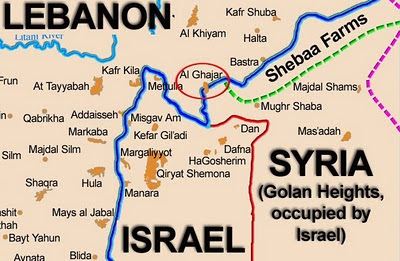 ghajar-map, lebanon, israel