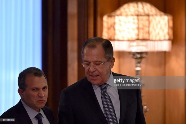 File photo : Russian Foreign Minister Sergei Lavrov (R) and his Lebanese counterpart Gebran Bassil enter a hall before their meeting in Moscow on November 18, 2015. AFP PHOTO / KIRILL KUDRYAVTSEV Credit: KIRILL KUDRYAVTSEV