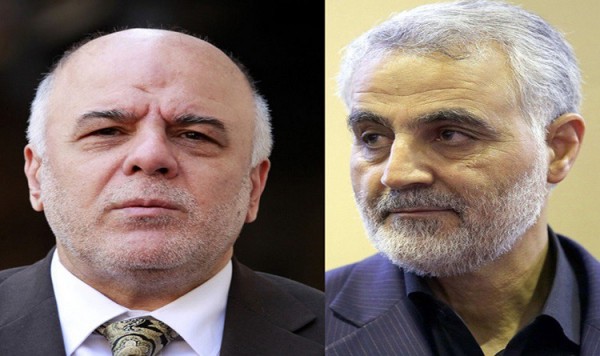 Iraqi Prime Minister Haider al-Abadi and  Iranian Major-General Qassem Soleimani. who is Iran's  Quds force   chief. The Quds force is the foreign arm of  Iranian  revolutionary Guard which created Hezbollah in 1982. Soleimani has been described by the intelligence community as the “most powerful operative in the Middle East today and the sole Iranian authority on Iraq.” He has been organizing Iraqi forces and have become the de facto leader of Iraqi Shiite militias that are the backbone of the Hashid Shaabi, a government umbrella for mostly Shi'ite militias