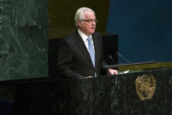 Russian Ambassador to the United Nations Vitaly Churkin speaks before a United Nations General Assembly vote addressing the economic, commercial and financial embargo imposed by the U.S. against Cuba at the United Nations headquarters in New York, October 27, 2015. REUTERS/Lucas Jackson